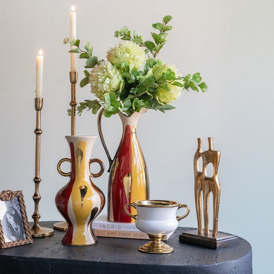 両耳取手 花瓶 ホワイト ゴールド 取っ手付き 花器