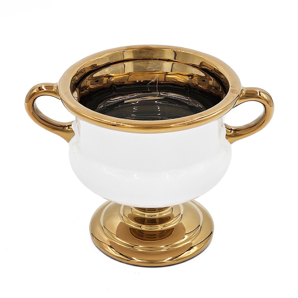 両耳取手 花瓶 ホワイト ゴールド 取っ手付き 花器