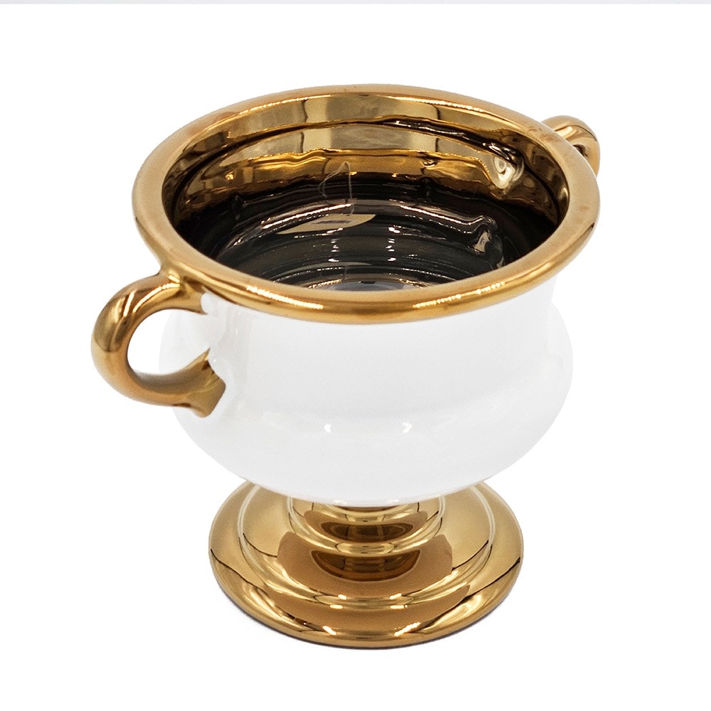 両耳取手 花瓶 ホワイト ゴールド 取っ手付き 花器