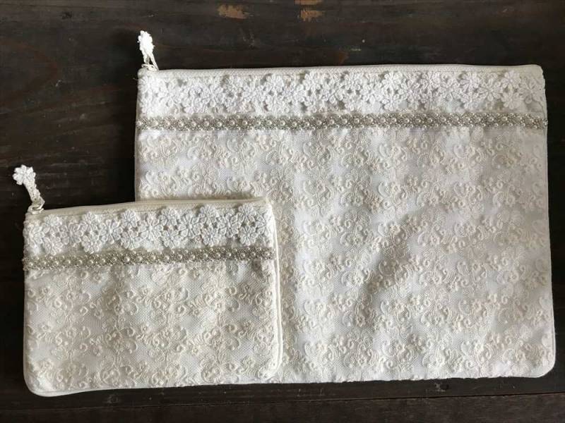 cotton tulle フラットポーチ L 22x30cm