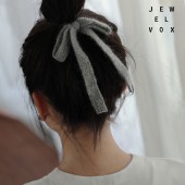 アンゴラニット ロングリボン ヘアゴム ポニーフック