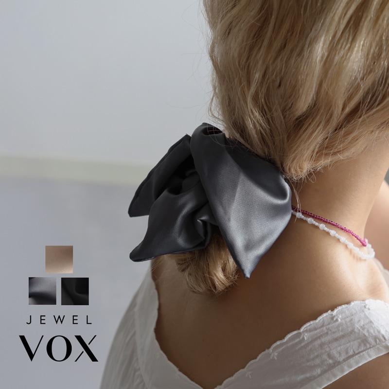 エルメス サテン地ヘアシュシュ 黒・白ノベルティ　箱リボン付き　プレゼントにも♡ サテンリボンシュシュ HGー020ーNVY | THE HANY Bijoux/ザ