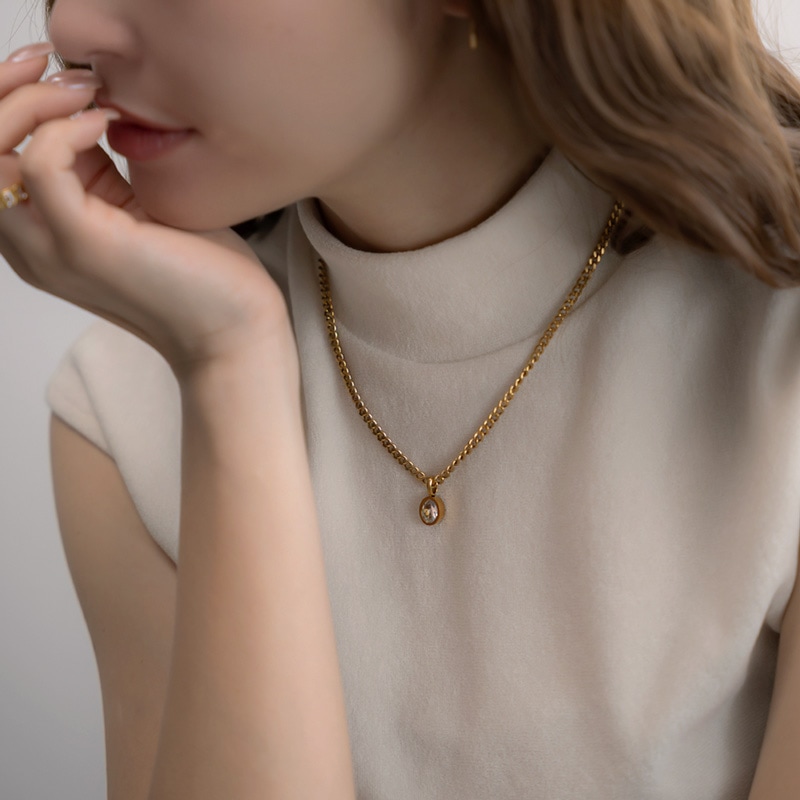 ステンレス ストーンチャーム付き チェーンネックレス | JewelVOX 