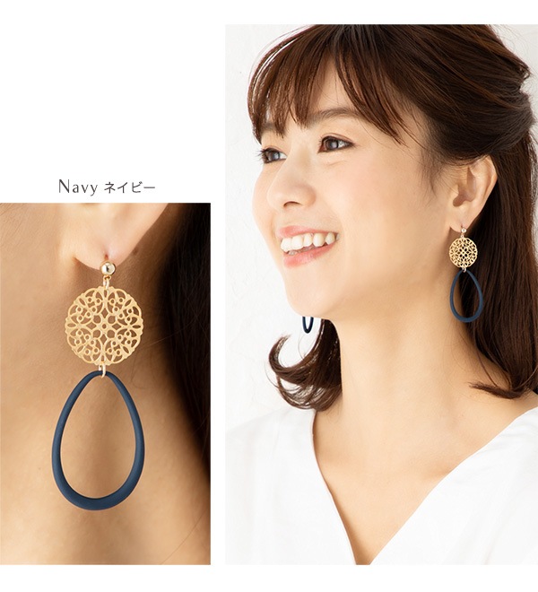 透かしプレート×ドロップ大ぶりピアス＆イヤリング | JewelVOX