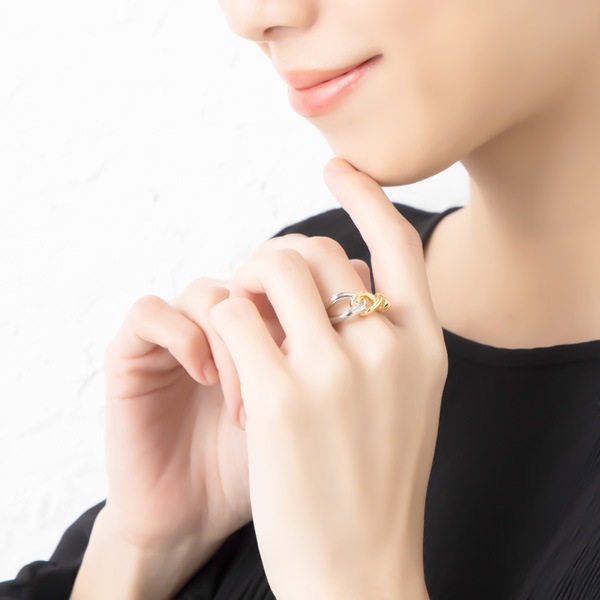 バイカラーチェーン風デザインリング 指輪 | JewelVOX（ジュエル