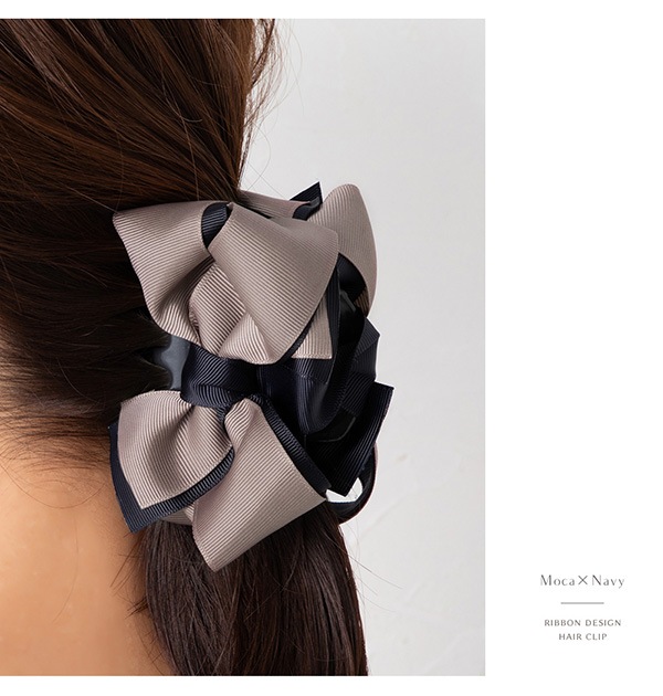 リボン バイカラー バンスクリップ ヘアクリップ | JewelVOX