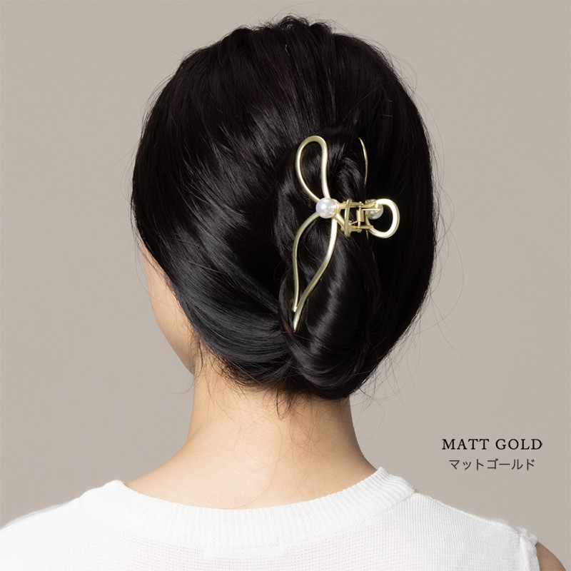 {送料.関税込} リボンメタルヘアクリップ メタル リボン ヘアクリップ