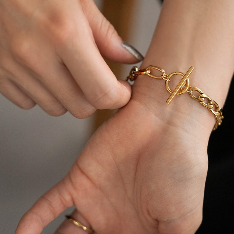 サージカルステンレス マンテル ゴールドチェーン ブレスレット