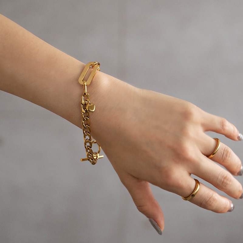 サージカルステンレス マンテル ゴールドチェーン ブレスレット