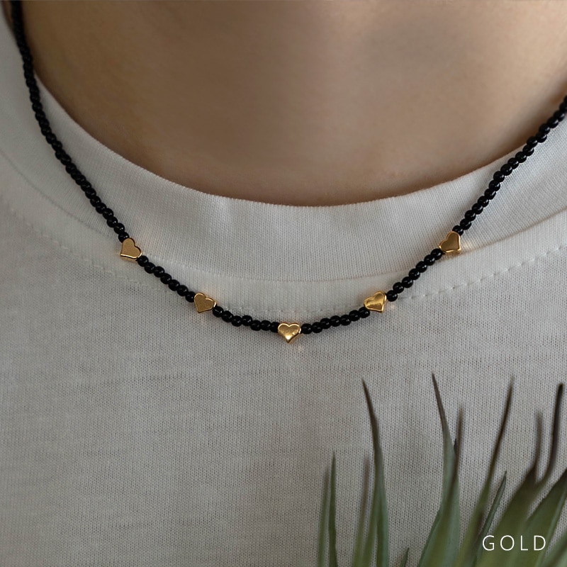 ハートモチーフ ブラックビーズ ネックレス | JewelVOX（ジュエル