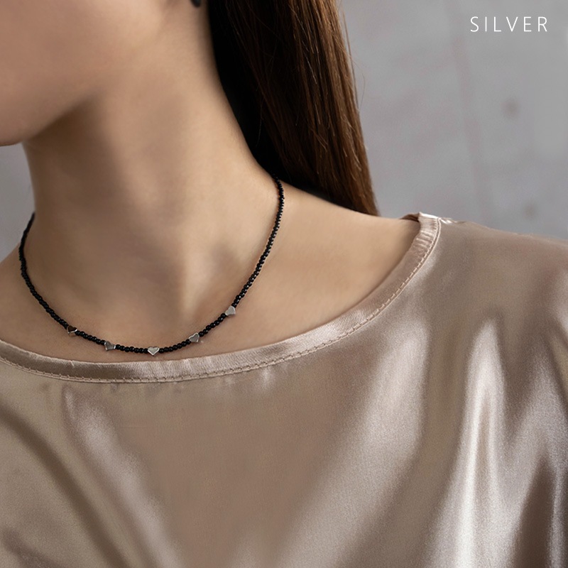 ハートモチーフ ブラックビーズ ネックレス | JewelVOX