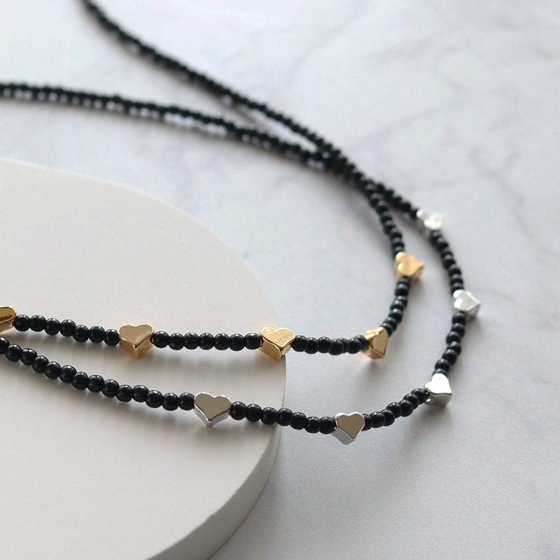 ハートモチーフ ブラックビーズ ネックレス | JewelVOX（ジュエル