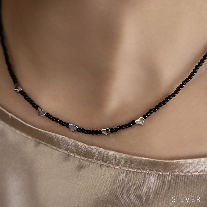 ハートモチーフ ブラックビーズ ネックレス | JewelVOX（ジュエル