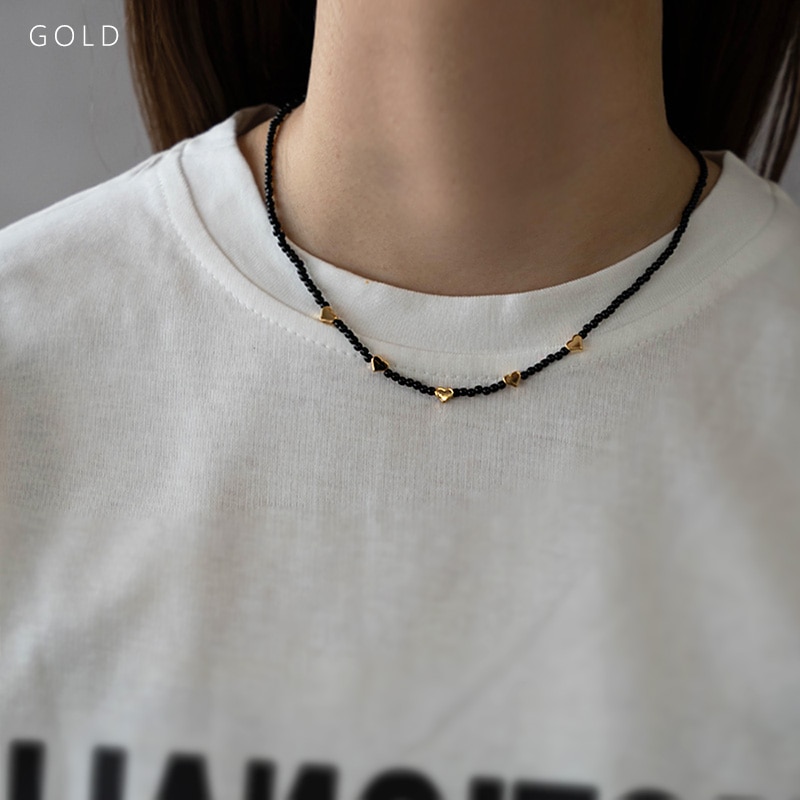 ハートモチーフ ブラックビーズ ネックレス | JewelVOX（ジュエル