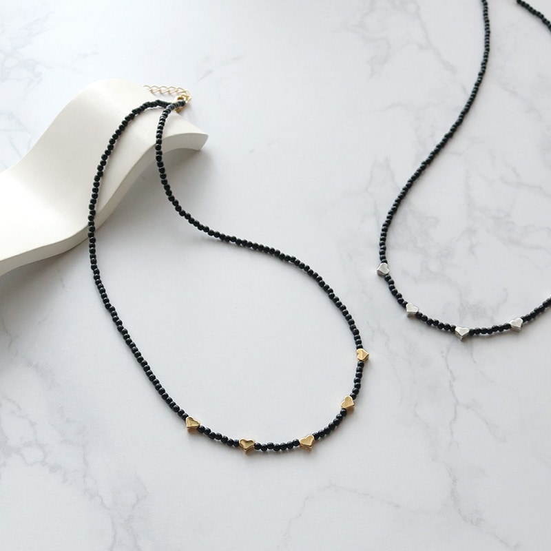 ハートモチーフ ブラックビーズ ネックレス | JewelVOX（ジュエル