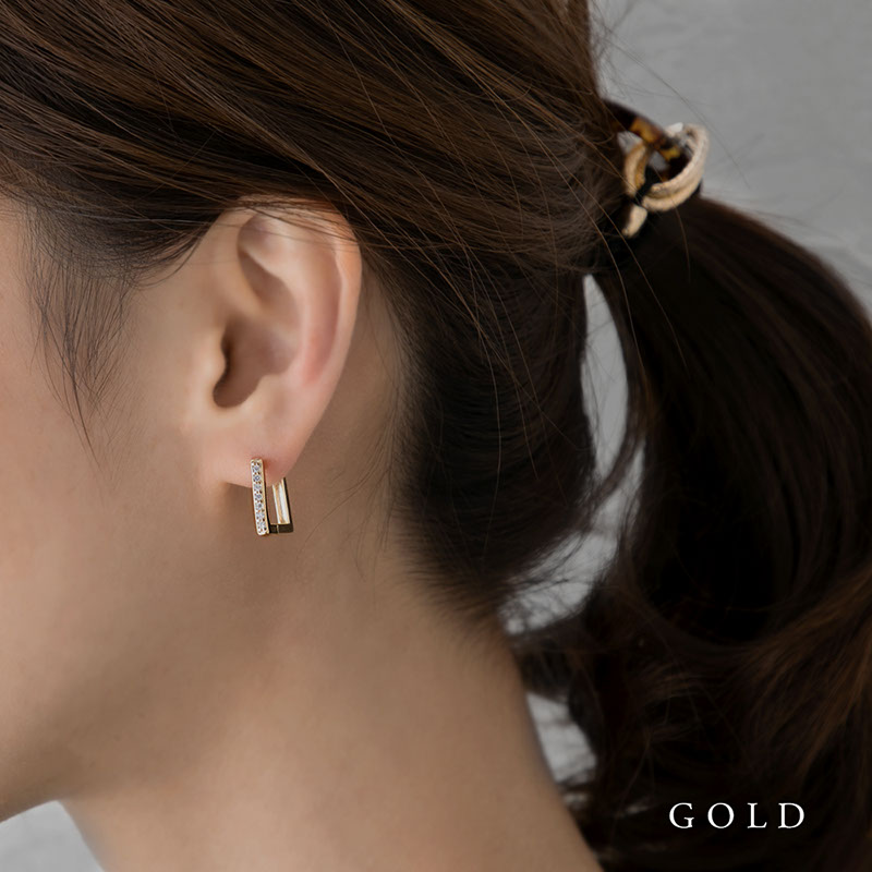 スクエア フープ ピアス キャッチレス | JewelVOX（ジュエルボックス