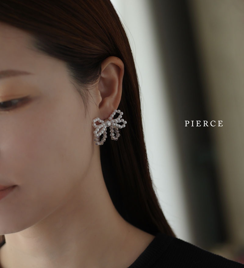 パール ビーズ リボン ピアス イヤリング | JewelVOX（ジュエル