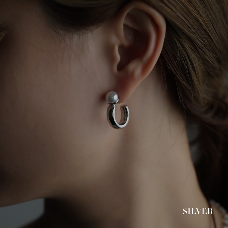 ステンレス パール ハーフフープ ピアス | JewelVOX（ジュエルボックス
