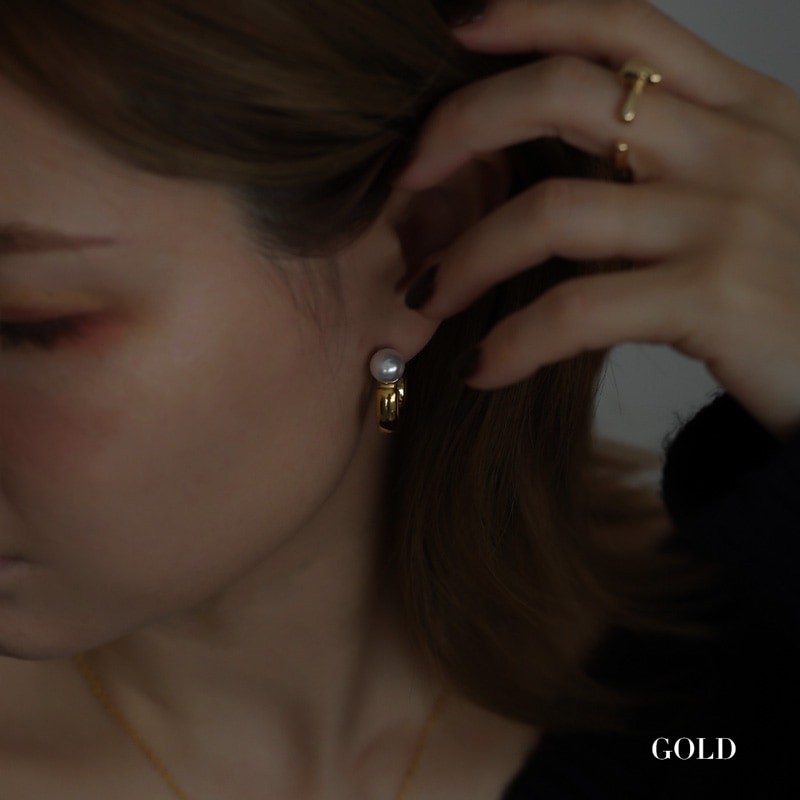 ステンレス パール ハーフフープ ピアス | JewelVOX（ジュエルボックス