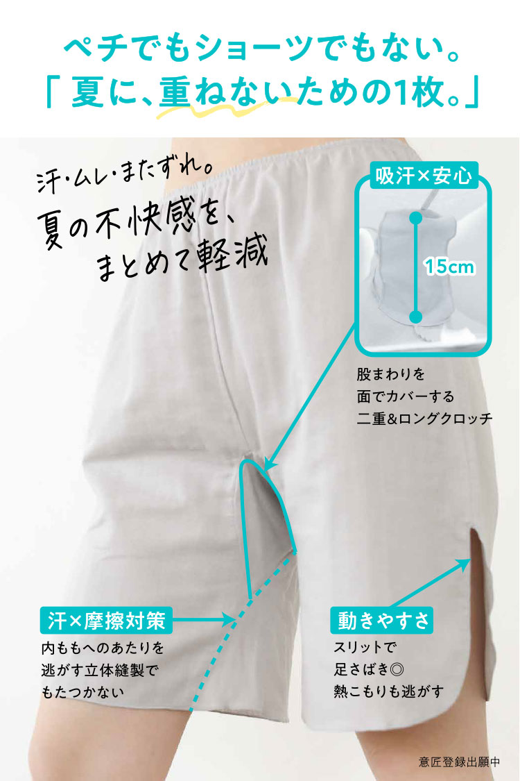 ペチコートにもなる綿100％汗取り4分丈ショーツ [ 女性用 ペチパンツ / ショーツ / コットン100％ / LL ] 大きいサイズ 下着 (日本製)