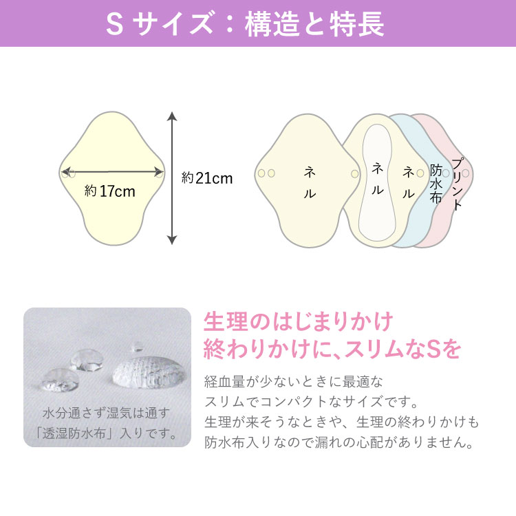 布ナプキン 一体型 Sサイズ 生成り 1枚 [ 防水布入り布ナプキン/昼用 / 21cm ] 少ない日 ネル生地/消臭タグ付き (日本製)