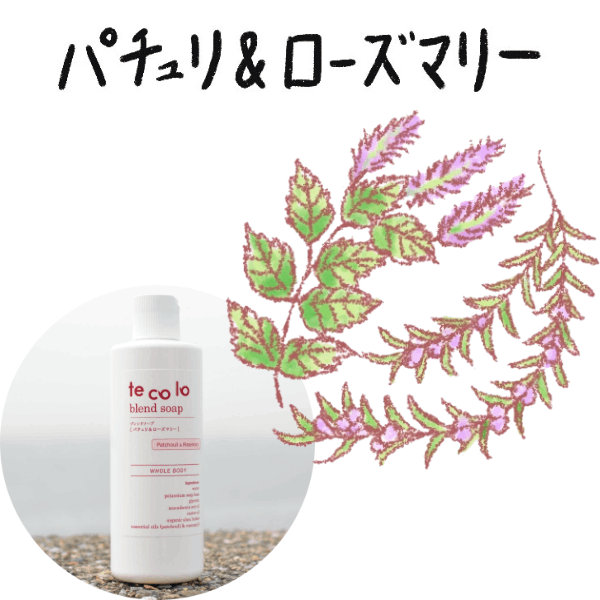 無添加 ボディソープ|tecoloブレンドソープ パチュリ&ローズマリー300ml|敏感肌・乾燥肌・洗顔OK