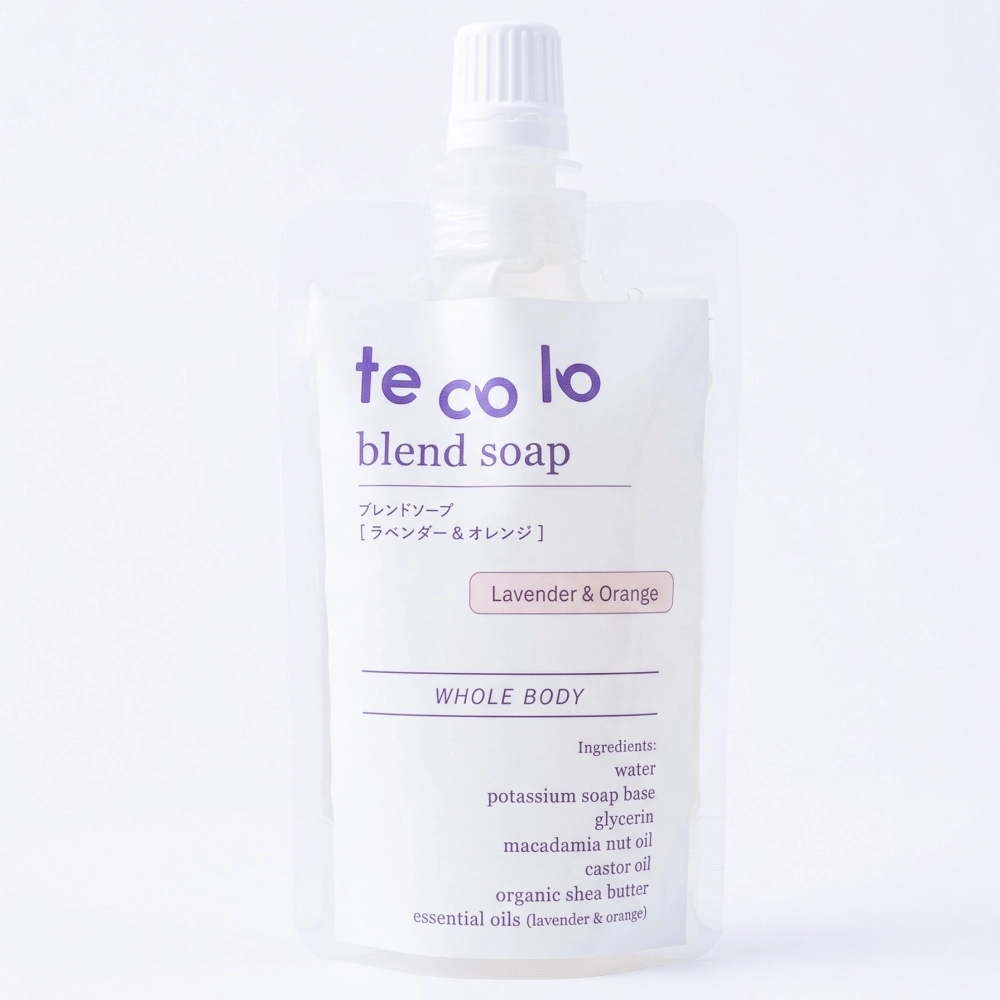 トラベル用50ml・tecoloブレンドソープ・ラベンダー＆オレンジ／無添加 旅行用 ボディソープ 洗顔OK！ 肌に優しい 敏感肌にも【ネコポOK・3個まで】