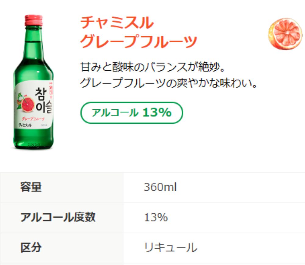 チャミスル(グレープフルーツ) 360ml (13度) | お酒 | 韓国直送キムチ