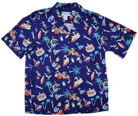 HAWAII アロハシャツ TWO PALMS 501R Vintage Aloha navy