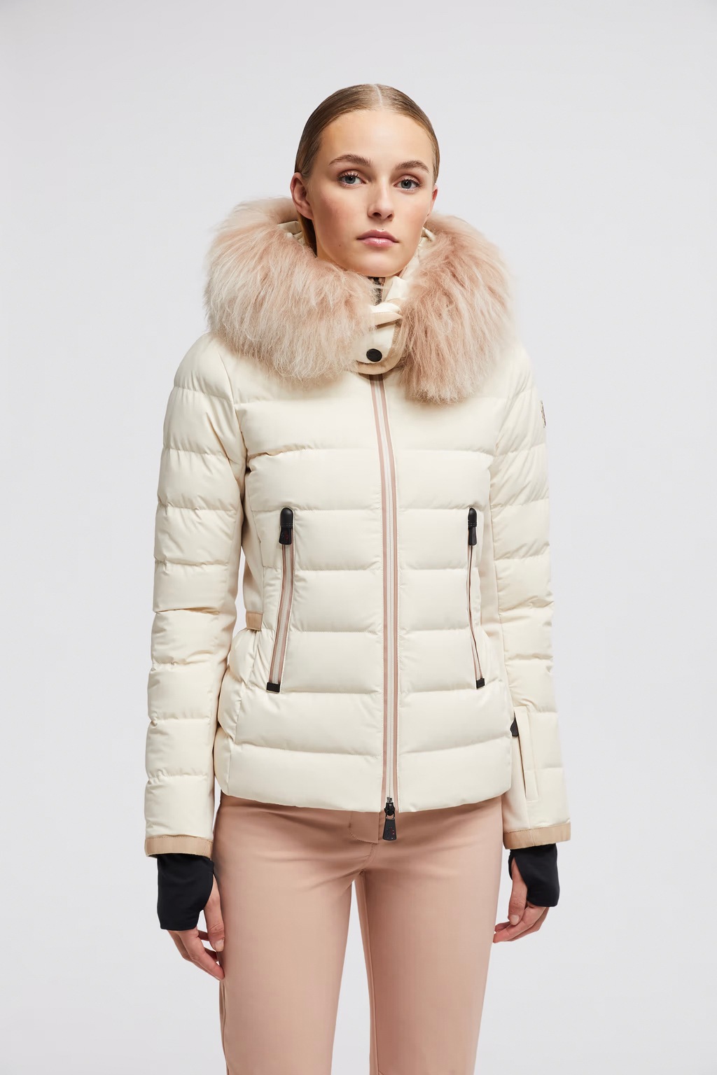 MONCLER GRENOBLE ��󥯥졼�� ����Ρ��֥� ��ǥ����� ���㥱�å�  098-1A00047-5399D LAMOURA HOODED SHEARLING SHORT DOWN JACKET 060 WHITE IVORY