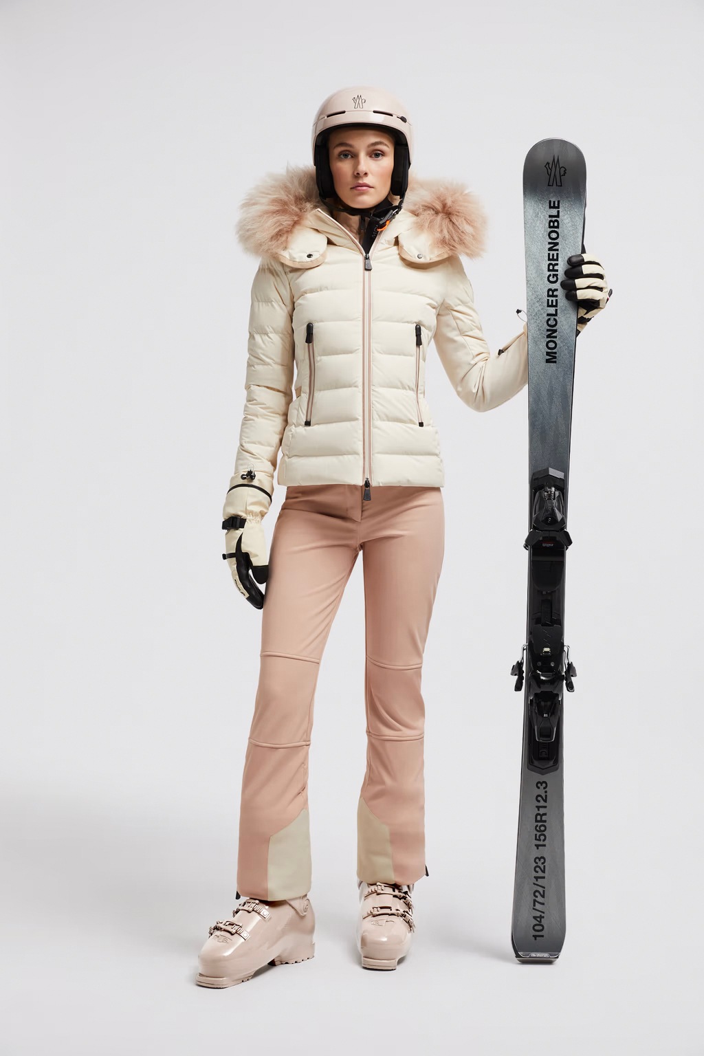 MONCLER GRENOBLE ��󥯥졼�� ����Ρ��֥� ��ǥ����� ���㥱�å�  098-1A00047-5399D LAMOURA HOODED SHEARLING SHORT DOWN JACKET 060 WHITE IVORY