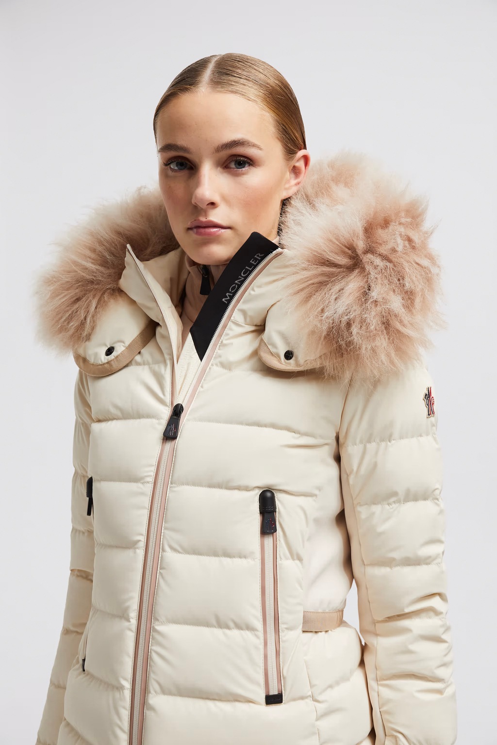 MONCLER GRENOBLE ��󥯥졼�� ����Ρ��֥� ��ǥ����� ���㥱�å�  098-1A00047-5399D LAMOURA HOODED SHEARLING SHORT DOWN JACKET 060 WHITE IVORY