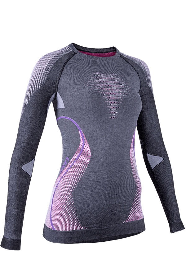 UYN ǥ EVOLUTYON UW SHIRT LS ROUND NECK U100019 G980-AnthraciteMelange/ Raspberry/Purple