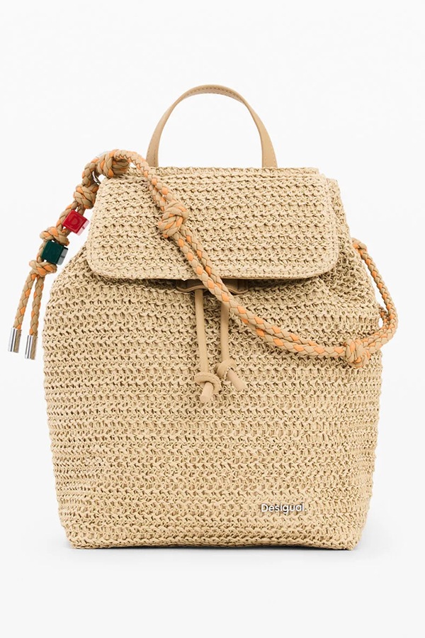 DESIGUAL �ǥ������� ��ǥ����� �Хå��ѥå� 26SAKO01 BACK_HALF LOGO RAFFIA LUENA MINI 1014
