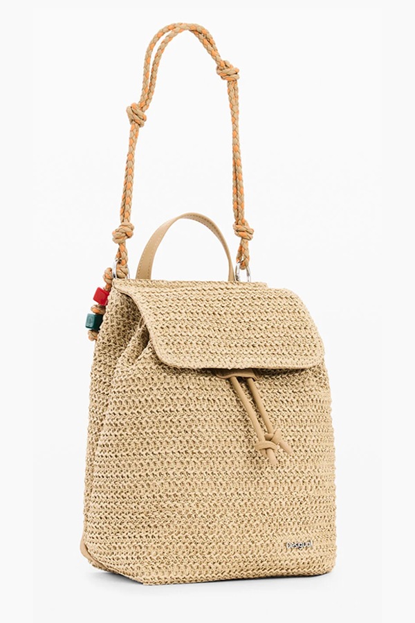 DESIGUAL �ǥ������� ��ǥ����� �Хå��ѥå� 26SAKO01 BACK_HALF LOGO RAFFIA LUENA MINI 1014