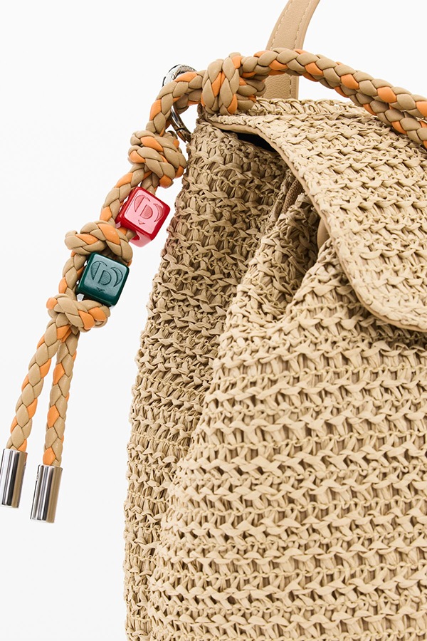 DESIGUAL �ǥ������� ��ǥ����� �Хå��ѥå� 26SAKO01 BACK_HALF LOGO RAFFIA LUENA MINI 1014