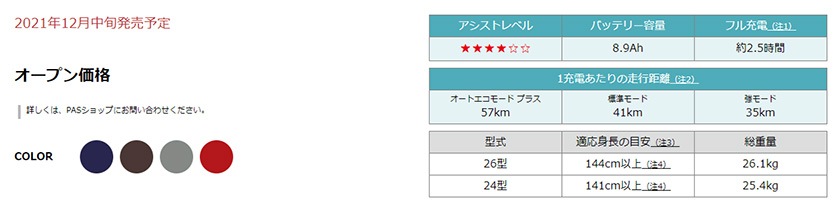 YAMAHA ヤマハ 電動自転車 PAS Cheer 2022年モデル 24インチ 26インチ PA24CH PA26CH