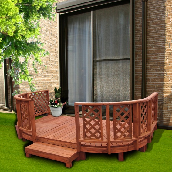 天然木や人工木のウッドデッキセットやラティス Jj Prohome 着色ウッドデッキセット0 5坪クロスフェンス付きタイプ ウッドデッキ デッキ 部材 木製 エクステリア 庭 Diy ガーデニング デッキキット セット