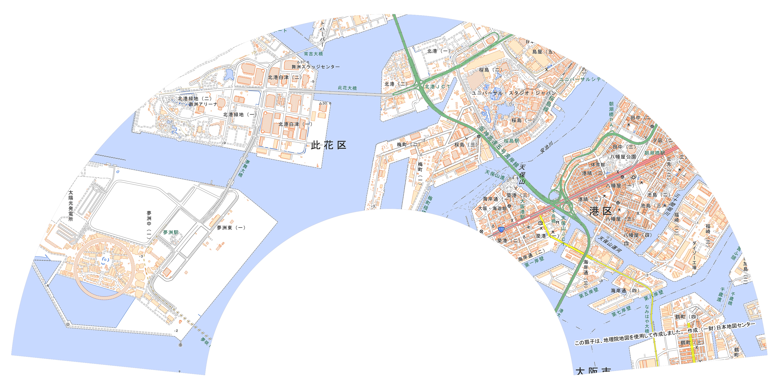 万華鏡　地図柄 NEW地図扇子（大阪港（万博）） | NEW地図扇子 | 地図センター