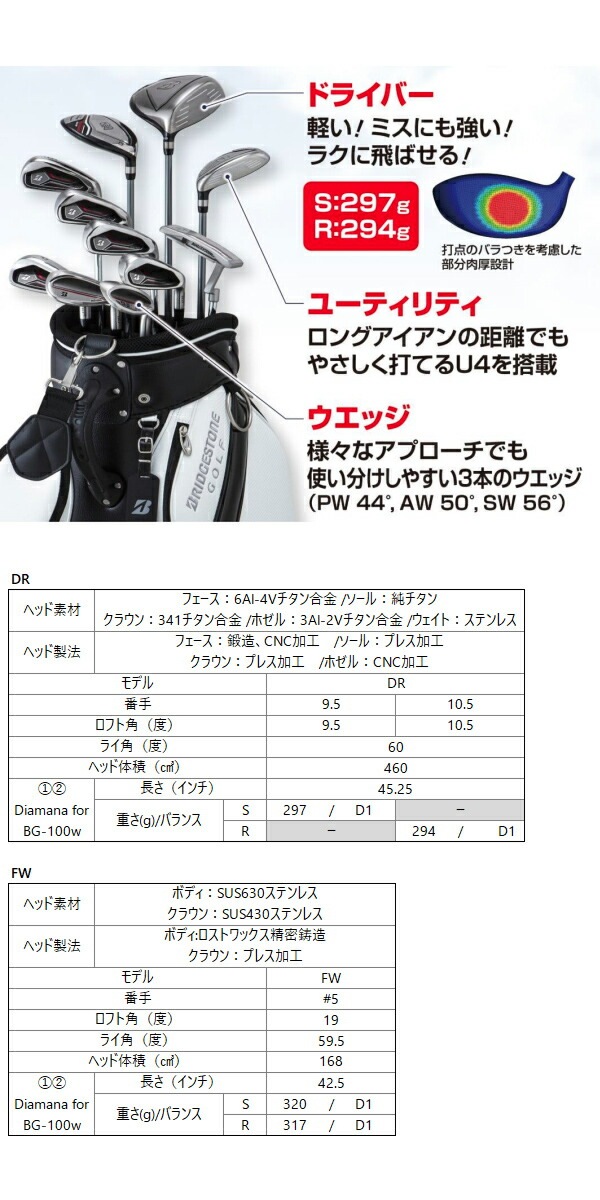 22年モデル】ブリヂストンゴルフ BG-100 クラブ11本セット