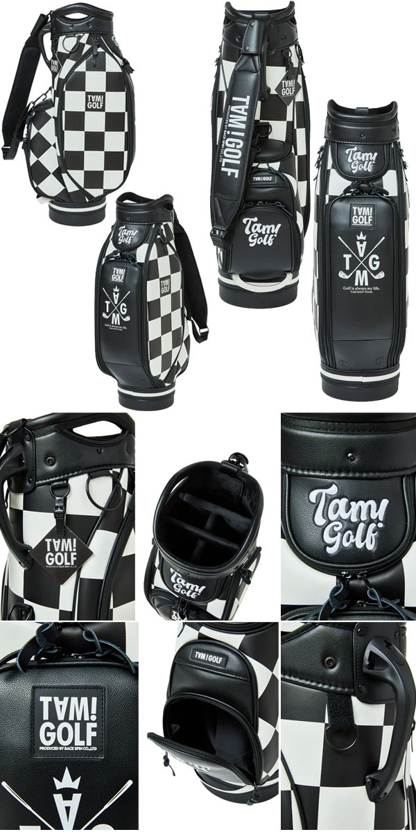 ネイビーとオレンジのチェック柄 ゴルフバッグ キャンディ オレンジ