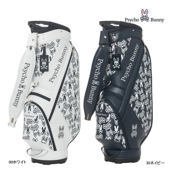 Psycho Bunny キャディバッグ ネイビー白 モノグラム デザイン Psycho Bunny キャディバッグ ネイビー白 モノグラム デザイン