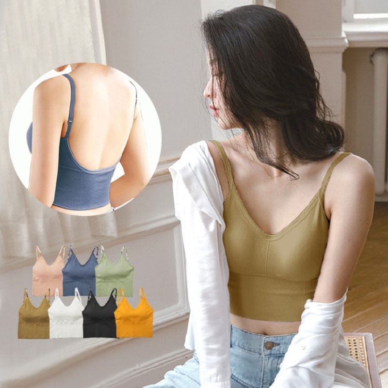 カップ付きキャミソール レディース 春夏秋冬 新作 リブ 背中開き へそ出し ショート丈 トップス ブラトップ インナー ヨガウェア 見せブラ セクシー 韓国風 ベージュ ブルー 青 ミントグリーン 緑 カーキ ホワイト 白 ブラック 黒 フリーサイズ JOCOSA 8979 送料無料 即納