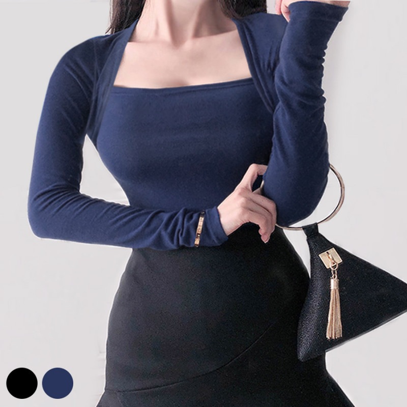 カットソー トップス レディース 春夏秋冬 新作 長袖 無地 スクエアネック 台形 シンプル カジュアル セクシー おしゃれ 可愛い 韓国風 韓流 ブラック 黒 ネイビー 紺 SML JOCOSA 8980 送料無料 即納