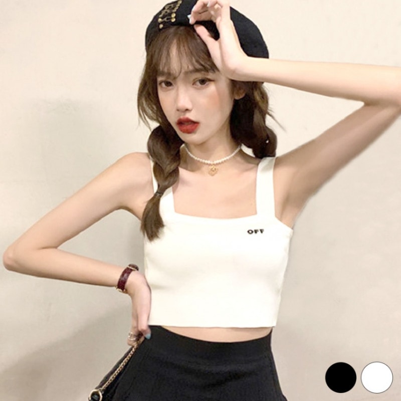 キャミソール ニットキャミソール ショート丈 ノースリーブ トップス へそ出し ロゴ スポーティー セクシー おしゃれ 大人可愛い 韓国風 韓流 レディース 春夏秋冬 新作 ブラック 黒 ホワイト 白 フリーサイズ JOCOSA 7008 送料無料 即納