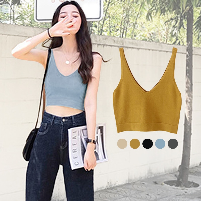 トップス レディース ニット ノースリーブ ショート丈 Ｖネック ミニ サマーニット 無地 春 夏 秋 冬 薄手 ベージュ マスタードイエロー ブラック ブルー グレー 黄色 黒 青 JOCOSA 8955 送料無料 即納