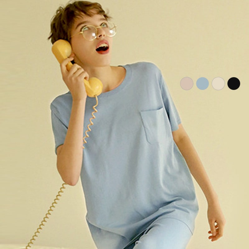 トップス レディース 半袖 ニット 薄手 春 夏 胸ポケット 大きいサイズ ハイゲージ サマーニット 無地 ルームウェア ゆるゆったり くすみ ピンク ブルー ベージュ ブラック 黒 JOCOSA 8957 送料無料 即納