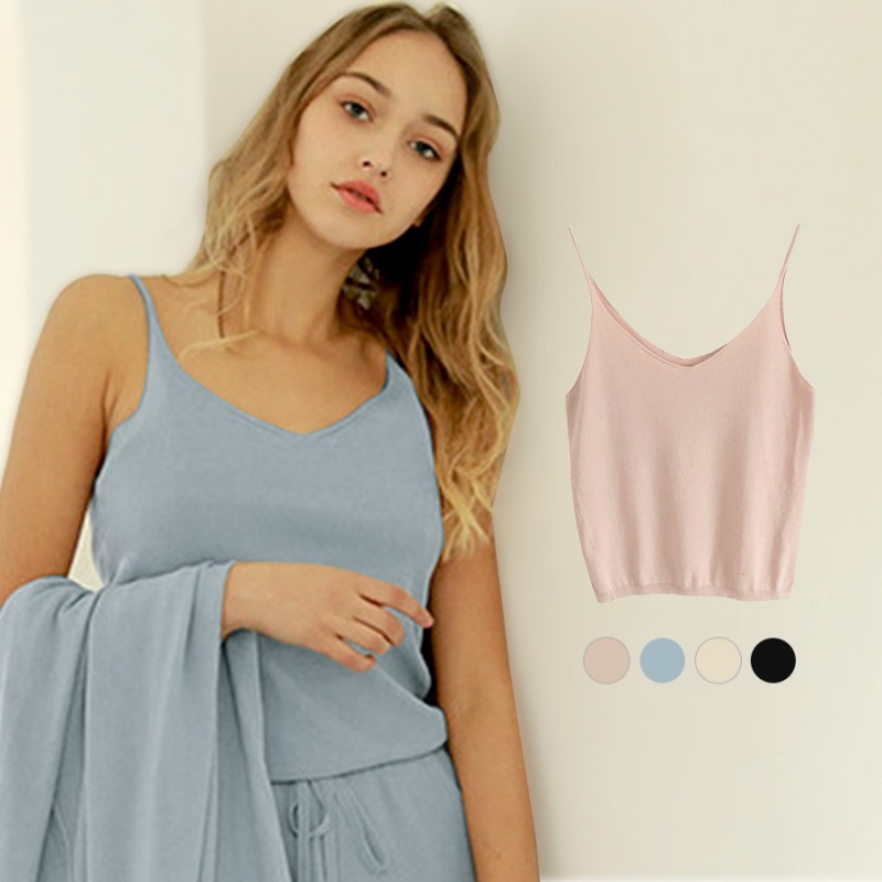 トップス レディース ノースリーブ ニット Ｖネック 薄手 春 夏 秋 冬 ハイゲージ サマーニット 無地 ルームウェア キャミソールシンプル くすみ ピンク ブルー ベージュ ブラック 黒 JOCOSA 8958 送料無料 即納