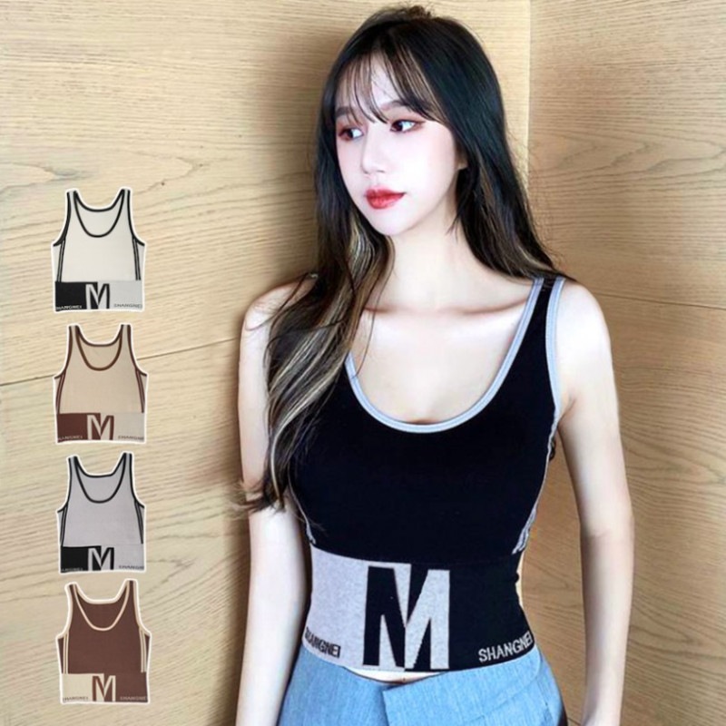 ノースリーブ ニットトップス 新作 ショート丈 へそ出し バイカラー ツートン ロゴ スポーティー セクシー おしゃれ 大人可愛い 韓国風 韓流 レディース 春夏秋冬 ブラック 黒 ホワイト 白 ベージュ グレー ブラウン 茶 フリーサイズ JOCOSA 8996 送料無料 即納