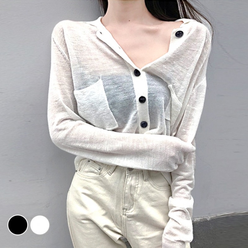 カーディガン サマーニット シアーシャツ 無地 オフィス ＵＶ対策 冷房対策 セクシー シンプル 大人可愛い 韓国 韓流 レディース 春夏秋冬 新作 ブラック 黒 ホワイト 白 フリーサイズ JOCOSA 8357 送料無料 即納